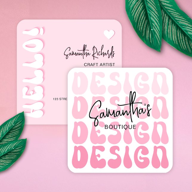Carte De Visite Carré Artiste Conception artisanale Artiste Rétro Rose M (Crafter and designers trendy business cards with retro fonts and pink colors)