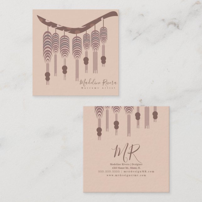 Carte De Visite Carré Artiste de Macrame Artiste de création artisanale  (Devant / Derrière)