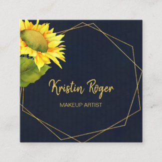 Carte De Visite Carré Artiste de maquillage bleu Sunflower Navy