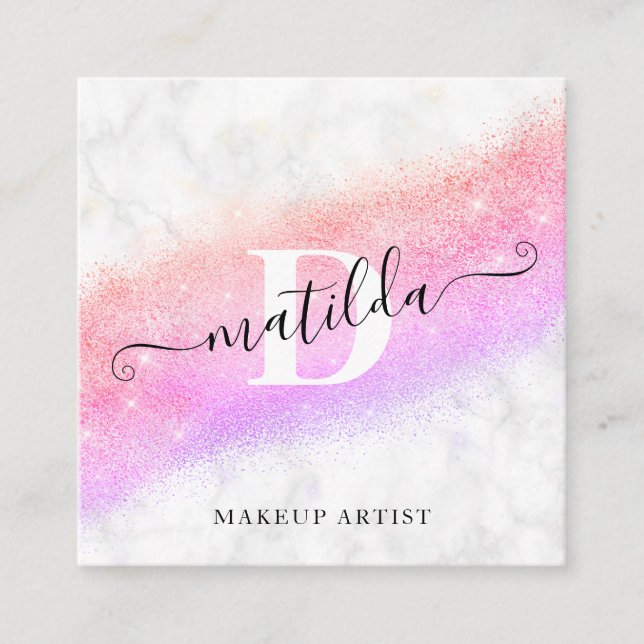 Carte De Visite Carré Artiste de maquillage en parties scintillant viole (Devant)