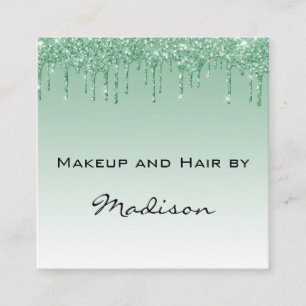 Carte De Visite Carré Artiste de Maquillage Glam Green Dripping Glitter