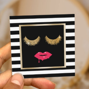 Carte De Visite Carré Artiste de maquillage Lips & Lashes Stripes Noires
