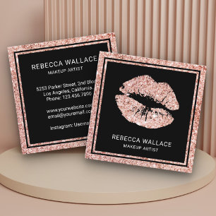 Carte De Visite Carré Artiste de maquillage moderne Black Rose Gold Part