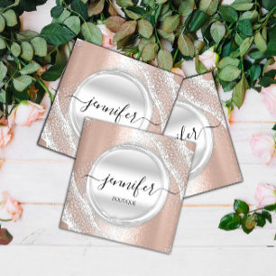 Carte De Visite Carré Artiste de maquillage professionnel Rose logo gris