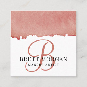 Carte De Visite Carré Artiste de maquillage rose de monogramme rose