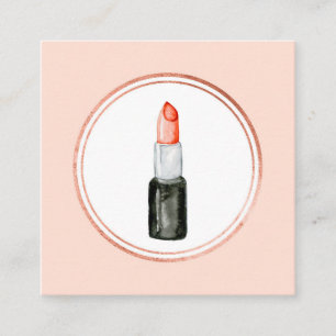 Carte De Visite Carré Artiste de maquillage rose et or rose Icône des mé