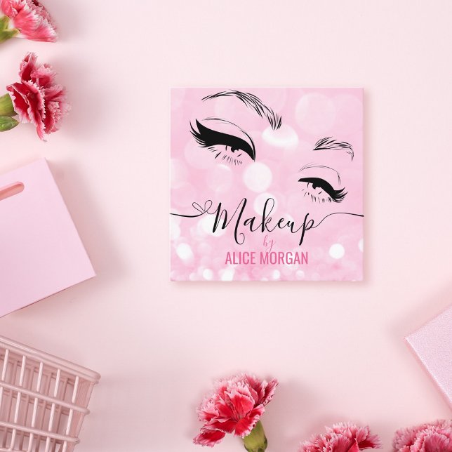 Carte De Visite Carré Artiste de maquillage rose étincelant Glamor Bokeh (Créateur téléchargé)