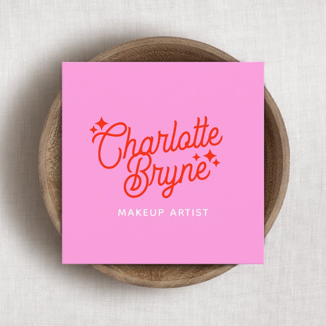 Carte De Visite Carré Artiste de maquillage rose rétro (Créateur téléchargé)