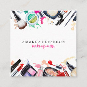 Carte De Visite Carré Artiste de maquillage - salon moderne à l'aquarell