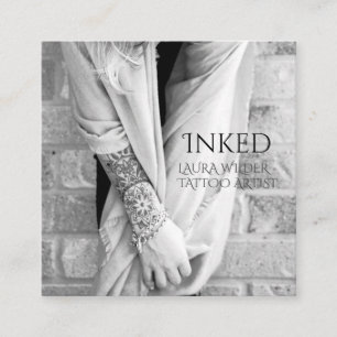 Carte De Visite Carré Artiste de tatouage noir blanc photo personnalisée