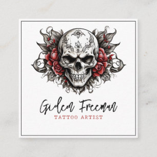 Carte De Visite Carré Artiste de tatouage Rose moderne noir et blanc
