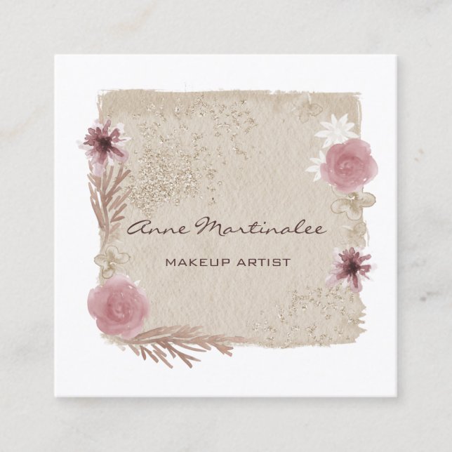 Carte De Visite Carré Artiste maquillage Aquarelle Boho Floral (Devant)