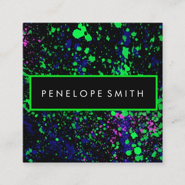 Carte De Visite Carré Artiste maquillage bleu vert rose noir (Devant)