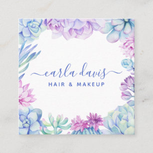 Carte De Visite Carré Artiste Maquillage Floral Boho Succulents Aquarell
