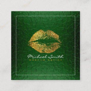 Carte De Visite Carré Artiste maquillage Lips or Moderne Métal vert