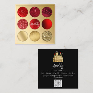 Carte De Visite Carré Artiste maquillage Logo QRCode Eyeshadow Red Black