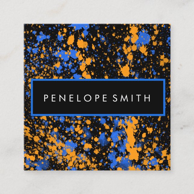 Carte De Visite Carré Artiste maquillage peint bleu et jaune (Devant)