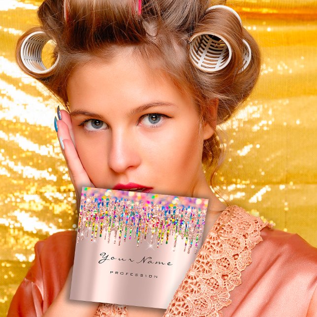 Carte De Visite Carré Artiste maquillage Planificateur d'événements Holo (Makeup Artist Event Planner Holograph Unicorn Pink Square Business Card)
