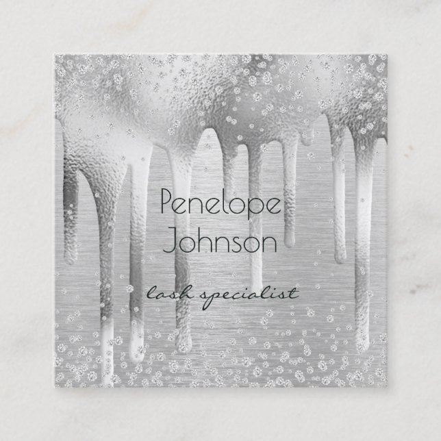 Carte De Visite Carré Artiste maquillage Silver Foil et Diamonds Glam (Devant)