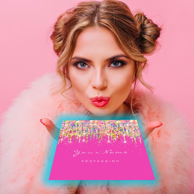 Carte De Visite Carré Artiste maquillage Unicorne noir Holographe Unicor (Makeup Artist Unicorn Black Holograph Unicorn Pink Square Business Card)