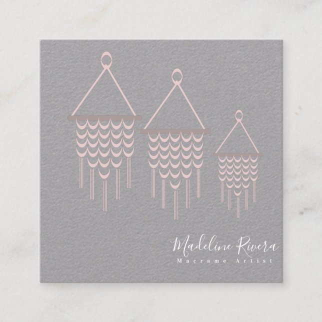 Carte De Visite Carré Artiste Mignonne Macrame Design artisanal rose (Devant)