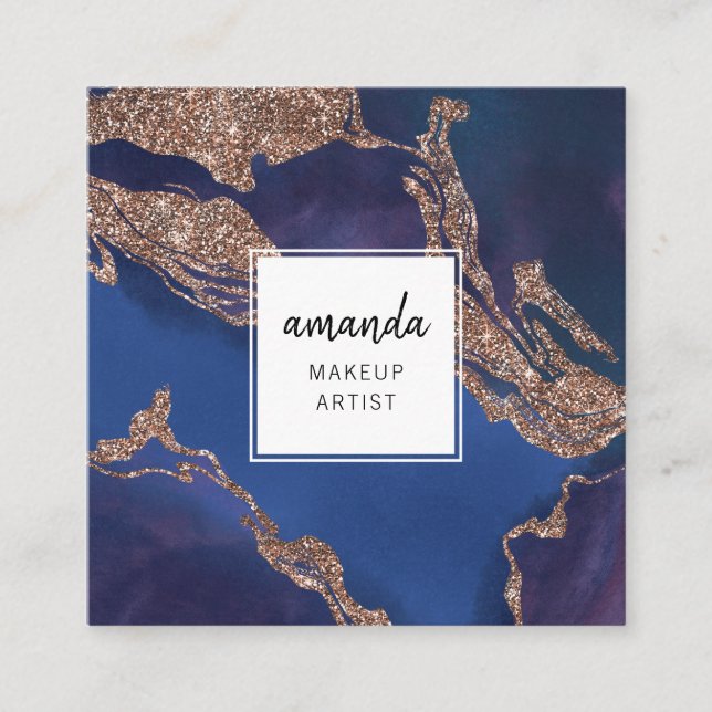 Carte De Visite Carré Artiste moderne de maquillage en marbre bleu d'Ind (Devant)