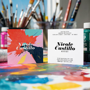 Carte De Visite Carré Artiste moderne orange peinture abstraite minimali