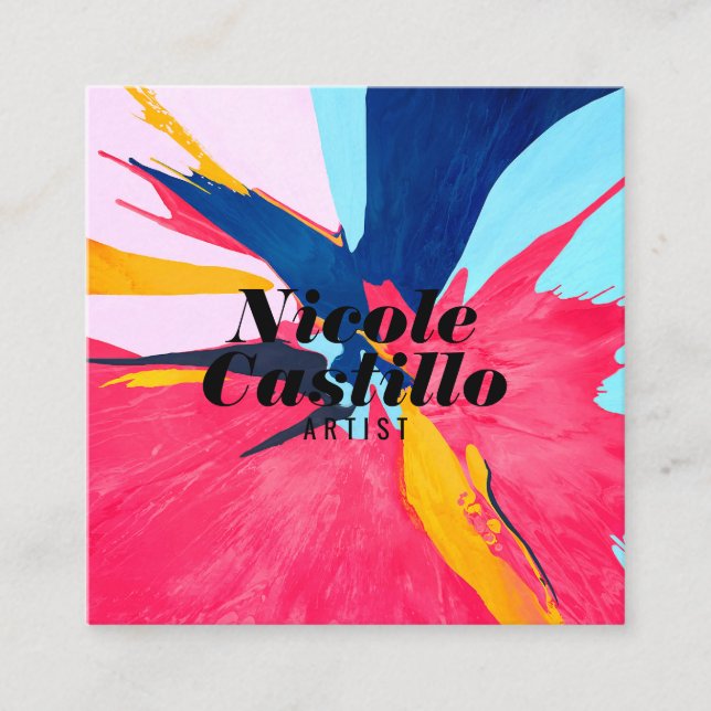 Carte De Visite Carré Artiste moderne rose peinture abstraite minimalist (Devant)