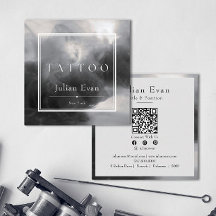 Carte De Visite Carré Artiste mystique de tatouage noir et blanc d'encre