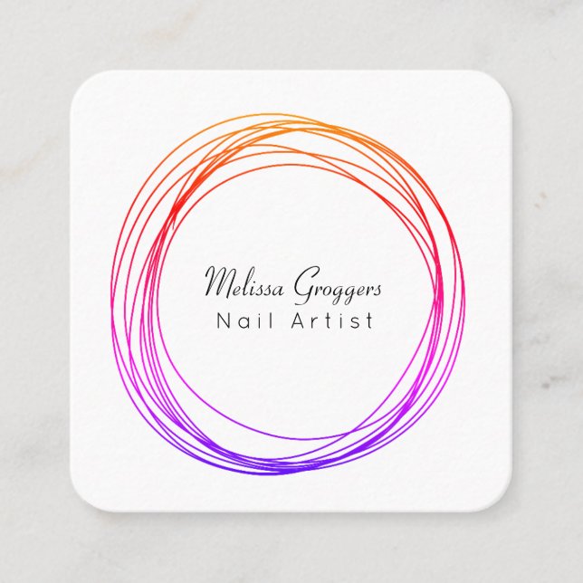 Carte De Visite Carré Artiste Nail Moderne Faux Circulaires Or Main Tiré (Devant)