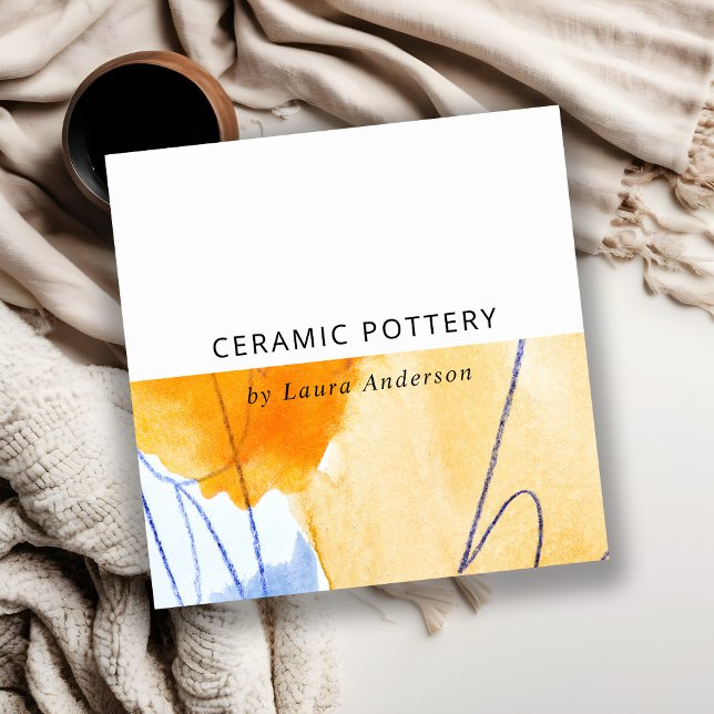 Carte De Visite Carré Artistic Abstrait bleu aquarelle (Créateur téléchargé)