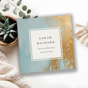 Carte De Visite Carré Artistique Dusky Aqua Blue Gold Paint Texture