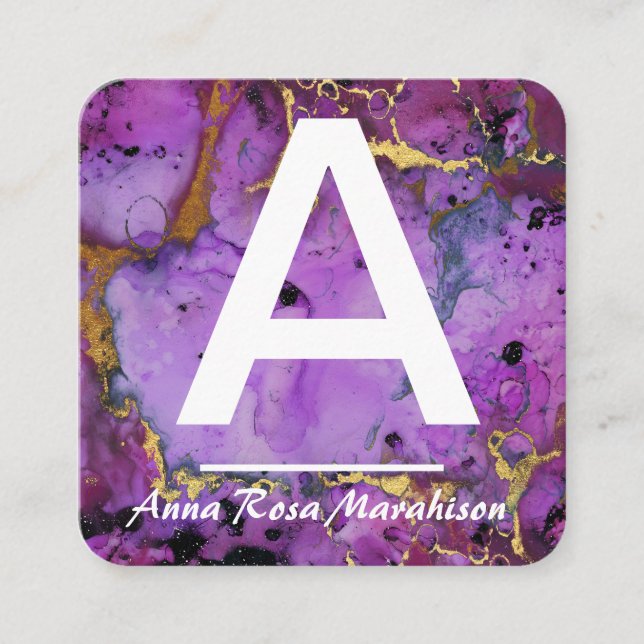 Carte De Visite Carré *~* Artsy Tendance INITIALE OR QR LOGO PHOTO (Devant)