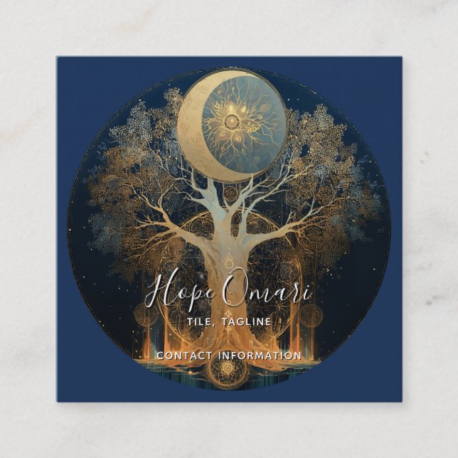 Carte De Visite Carré Ascension au clair de lune | Conception de l'Arbre (Devant)