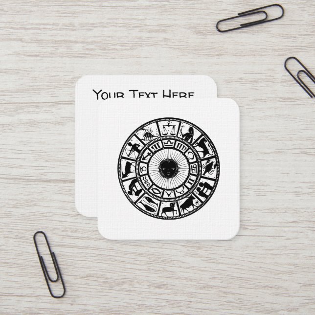 Carte De Visite Carré Astrologie vintage Roue Zodiaque (Devant/Arrière en situation)