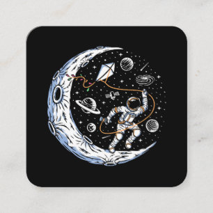 Carte De Visite Carré Astronaute faisant voler un cerf-volant sur la Lun