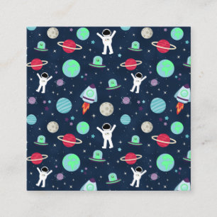 Carte De Visite Carré Astronautes Planètes Fusées et Aliens
