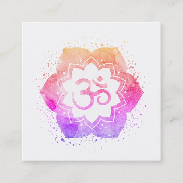 Carte De Visite Carré *~* Aum Lotus Fleur Mandala Yoga Reiki Professeur  (Devant)