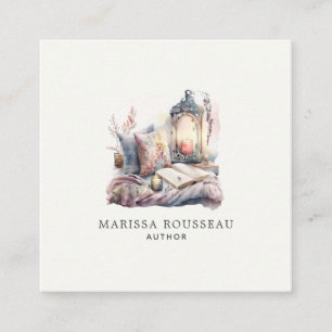 Carte De Visite Carré Auteur Écrivain Cosy Lumière De Bougie Et Livre