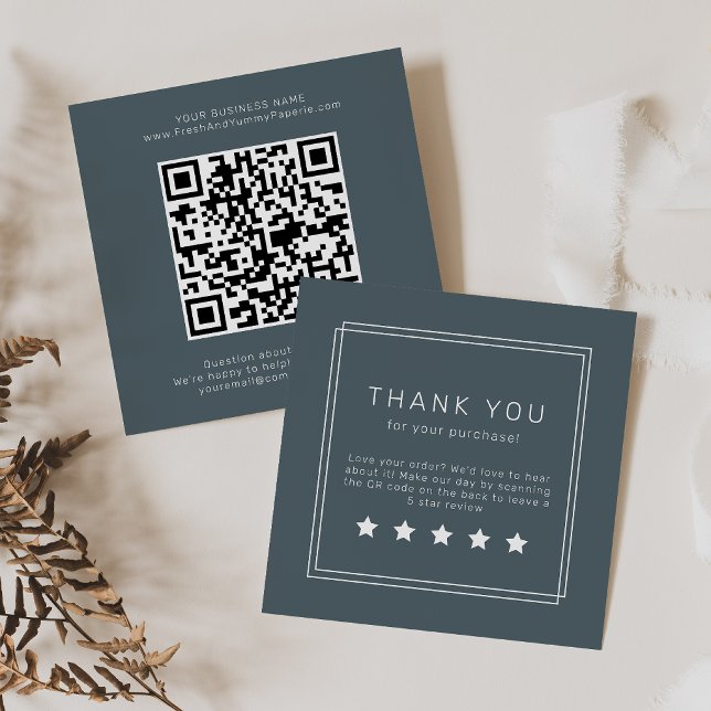 Carte De Visite Carré AVERY Bleu Nuit Foncé Code QR Laissez un Avis (AVERY Dark Navy Blue QR Code Leave A Review Square Business Card)