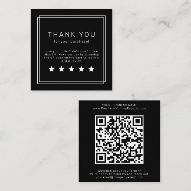Carte De Visite Carré AVERY Modern Dark Black QR Code Leave A Review (Devant / Derrière)