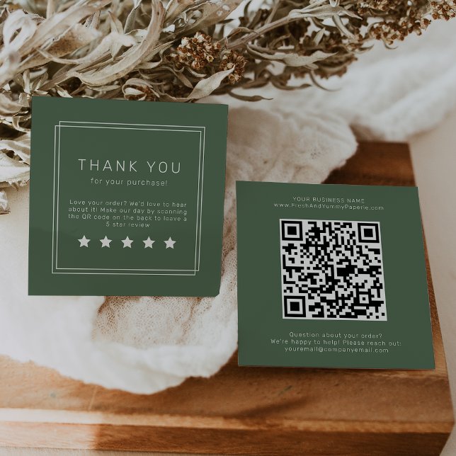 Carte De Visite Carré AVERY Rustique Code QR Vert Foncé Laissez un avis (AVERY Rustic Dark Green QR Code Leave A Review Square Business Card)