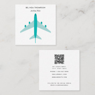Carte De Visite Carré Avion pilote avion QR Code médias sociaux