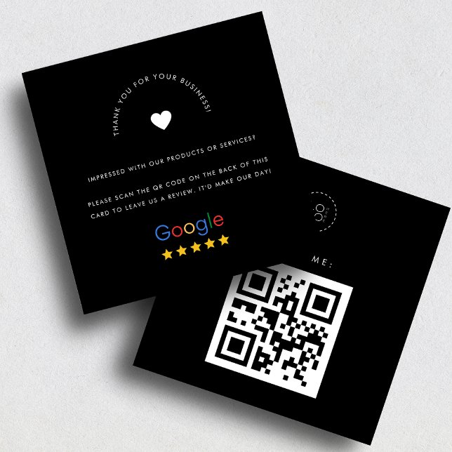 Carte De Visite Carré Avis Google noirs Code QR de logo d'entreprise per (Créateur téléchargé)