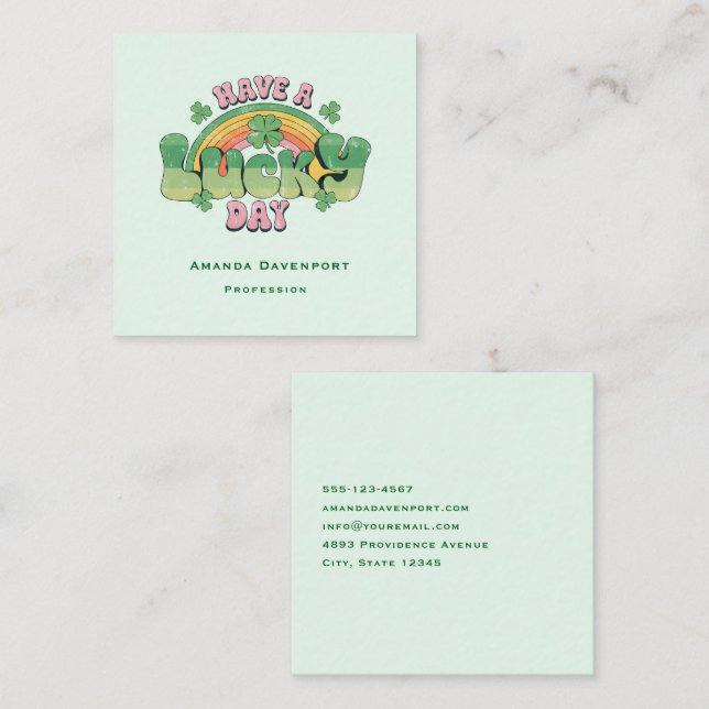 Carte De Visite Carré Ayez une Typographie rétro de jour chanceux (Devant / Derrière)