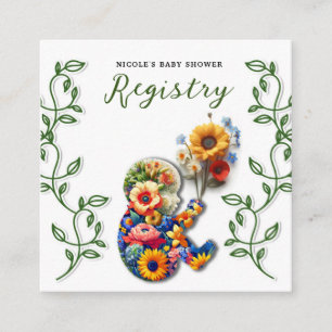 Carte De Visite Carré Baby in Bloom Floral Vine Registre Baby shower