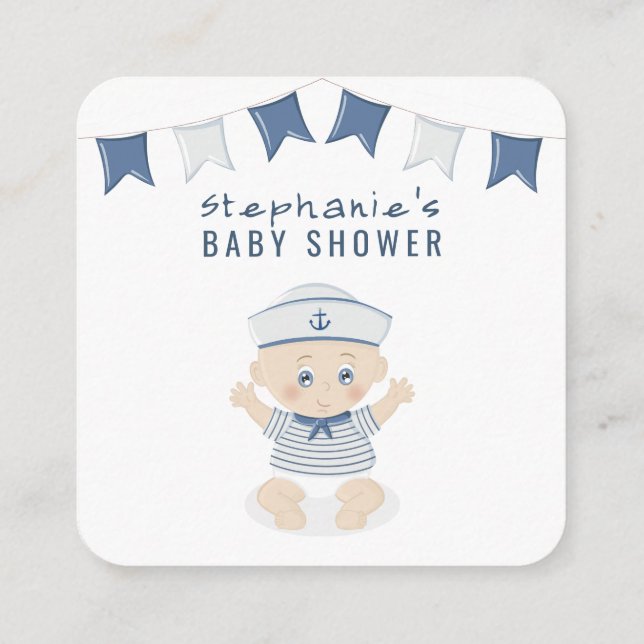 Carte De Visite Carré Baby shower Nautical Baby Boy (Dos)