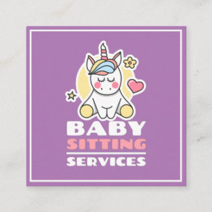 Carte De Visite Carré Baby-sitting Services Cute Unicorn Professional Ki