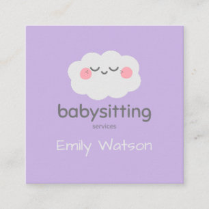 Carte De Visite Carré Babysitter Cute Kawaii Cloud Rose Grey