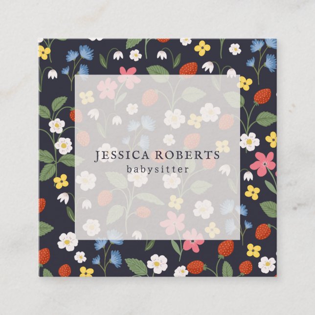 Carte De Visite Carré Babysitter Strawberry marine motif carré (Devant)